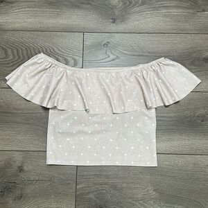 Kortni Jeane Ruffled Around Swim Top‎ Tan White Size Small